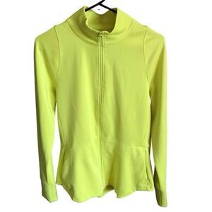 Layer8 womens zip up jacket yellow Size M pockets peplum athletic running yoga